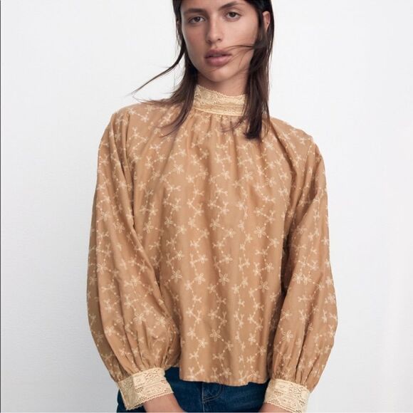 Zara Embroidered Lace Collar Top - Picture 1 of 6
